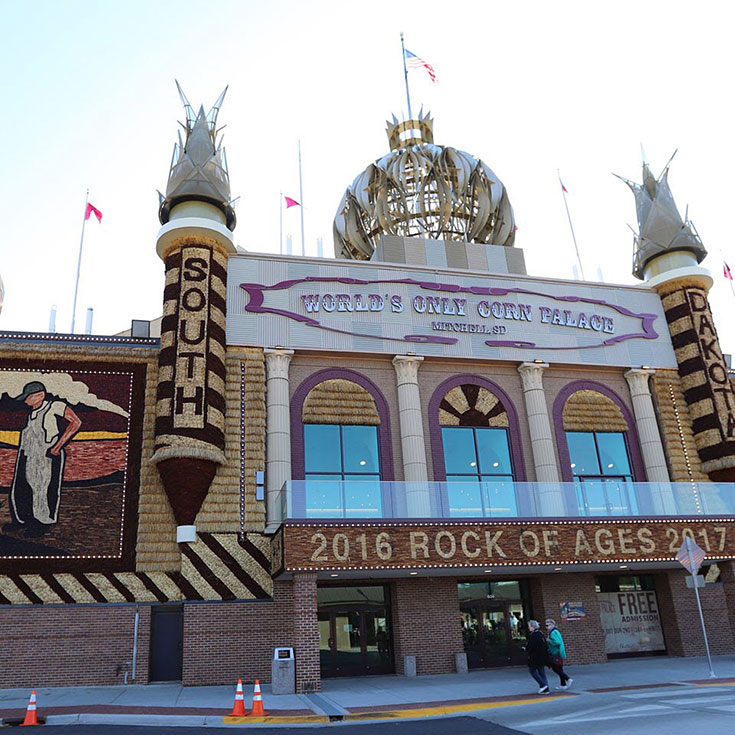 Close-up of corn mural details on the World’s Only Corn Palace in Mitchell SD